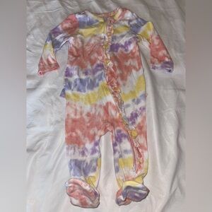 Jessica Simpson Tie-Dye Ruffle Footed One-Piece in Pink, Purple, Yellow